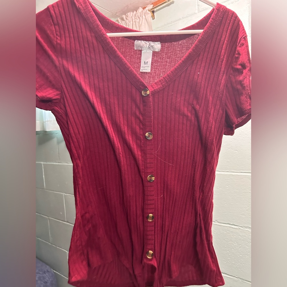 Medium maroon red button up top by Just be…